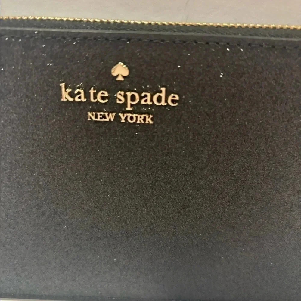 Kate Spade NWT Lucy Glitter Medium L-Zip Wristlet Color Black - Picture 2 of 4